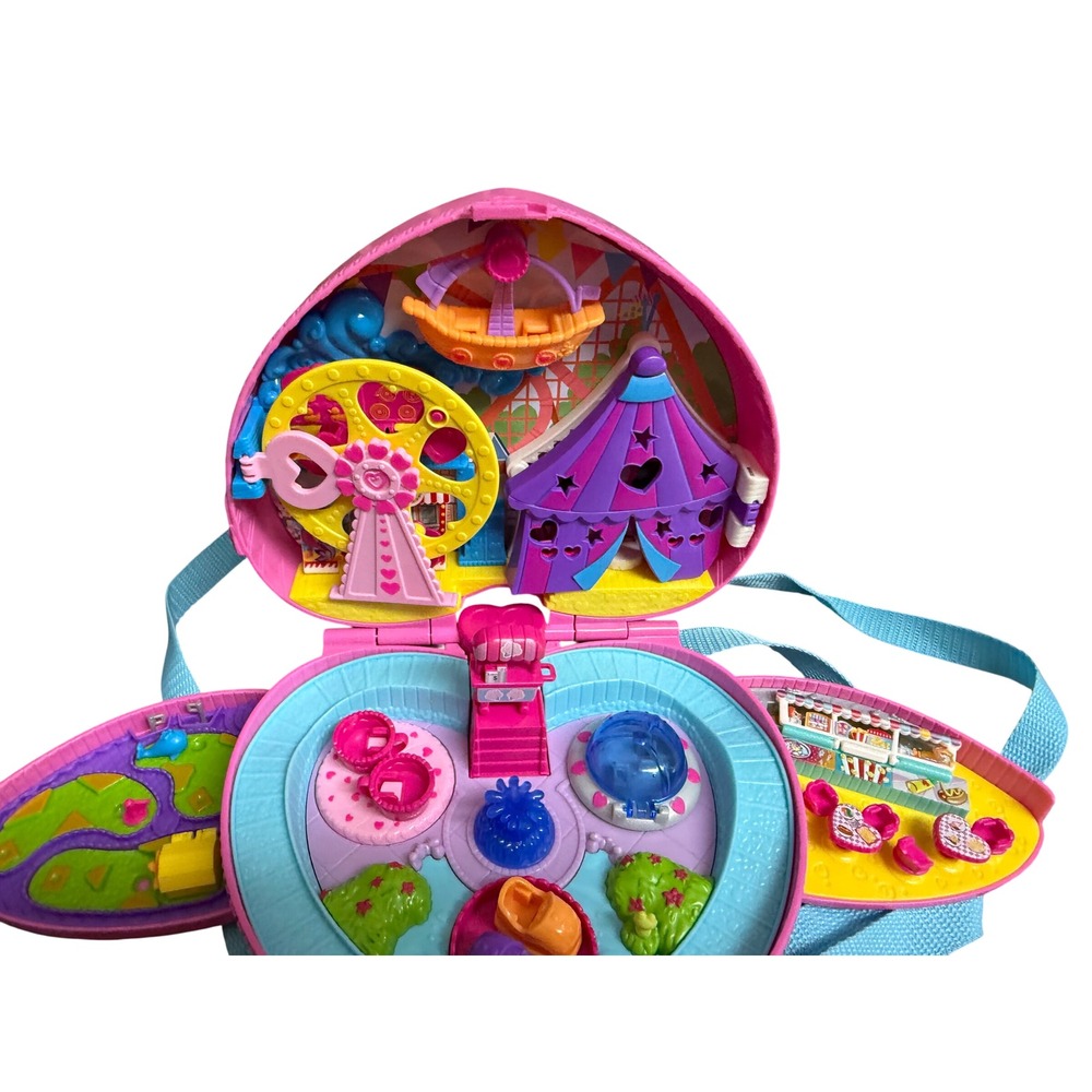 Polly Pocket Tiny is Mighty Theme Park Backpack Playset Pink Heart Carousel Toy - Picture 2 of 6